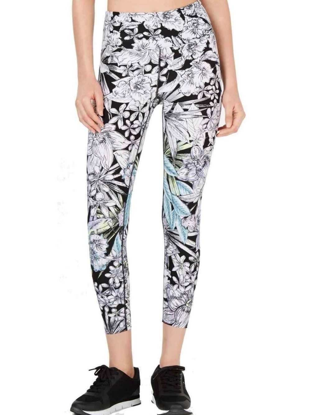Calvin Klein Performance Leggings Black Floral Ombré Purple Blue 7/8 Tights